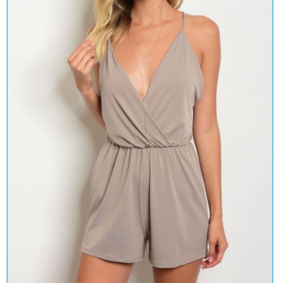 Pants - Mocha Shorts Romper sleeveless plunge neckline